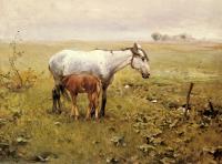 Wierusz-Kowalski, Alfred von - A Mare and her Foal in a Landscape